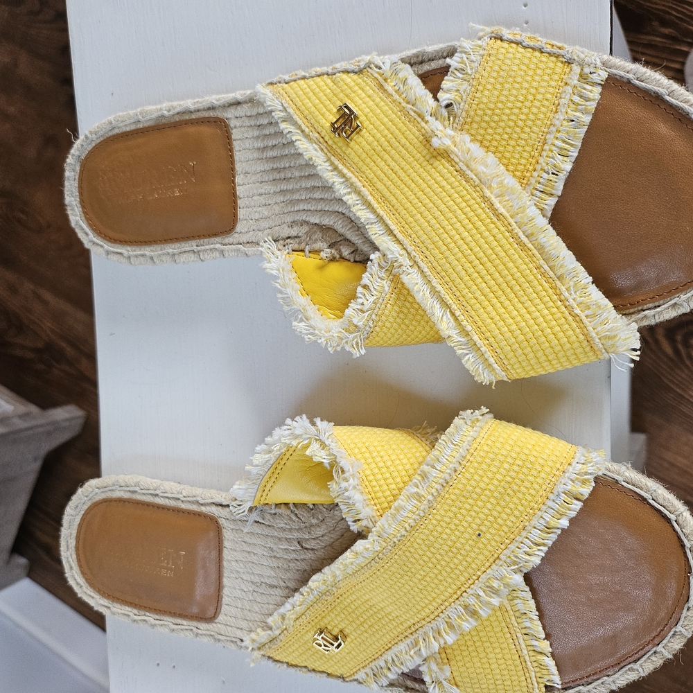 Yellow Frayed Slide Sandals